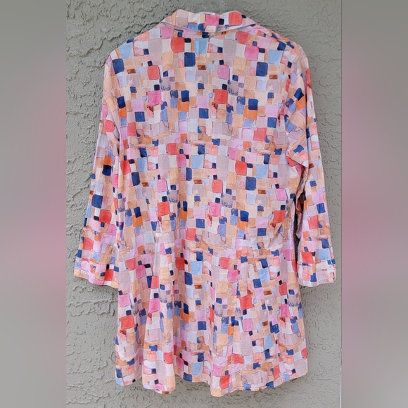Nic+Zoe 100% cotton Abstract Print Button Front colorful Tunic Top Medium - Picture 5 of 10